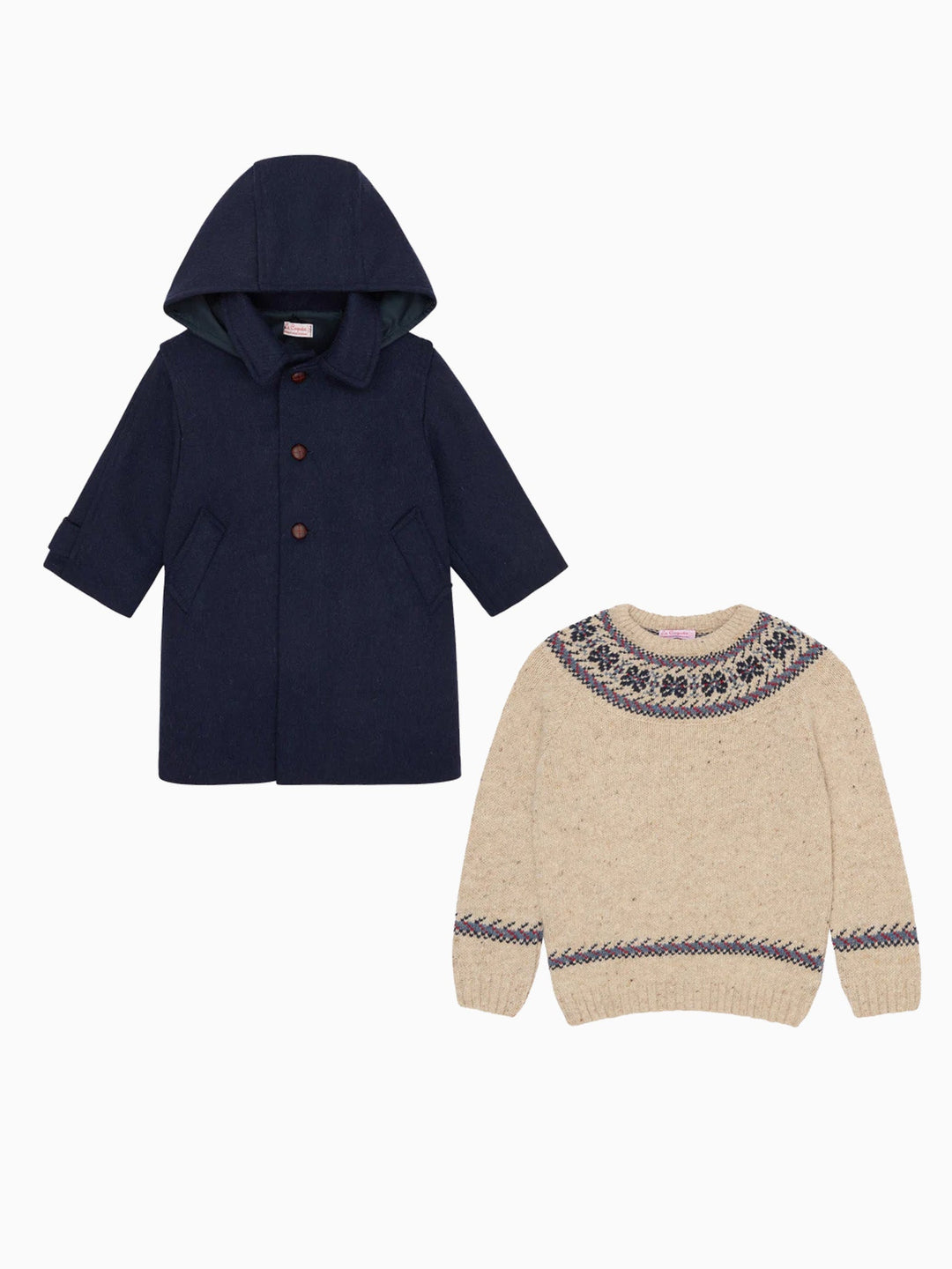 Ivory Fair Isle Jumper & Loden Coat Outfit Bundle La Coqueta Kids