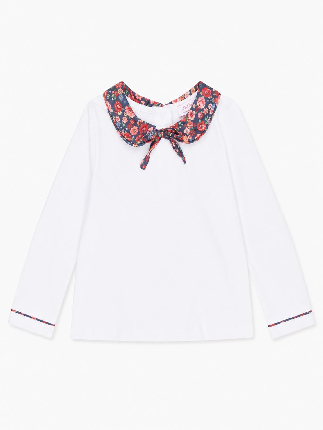 White & Navy Floral Iziar Long Sleeve Girl Top