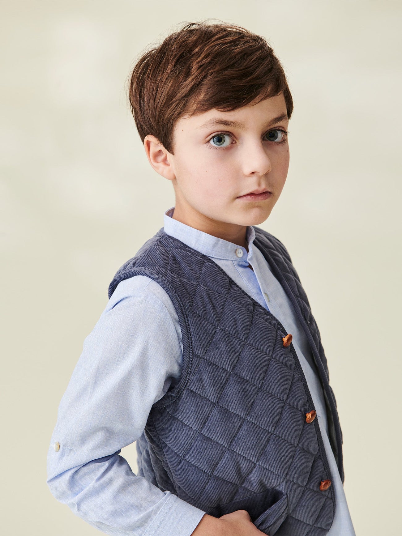 Dusty Blue Caza Kids Corduroy Sleeveless Jacket