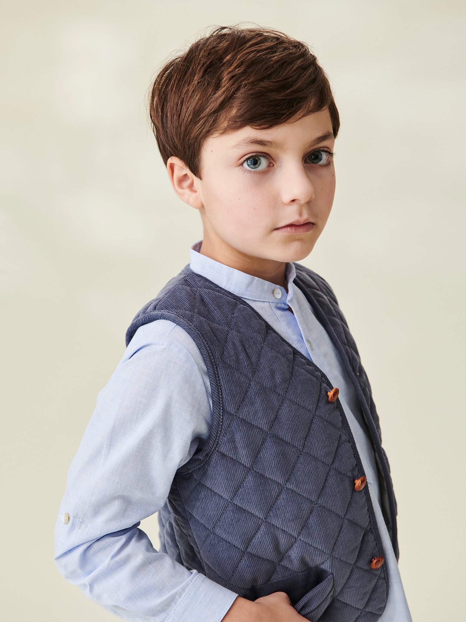 Dusty Blue Caza Kids Corduroy Sleeveless Jacket