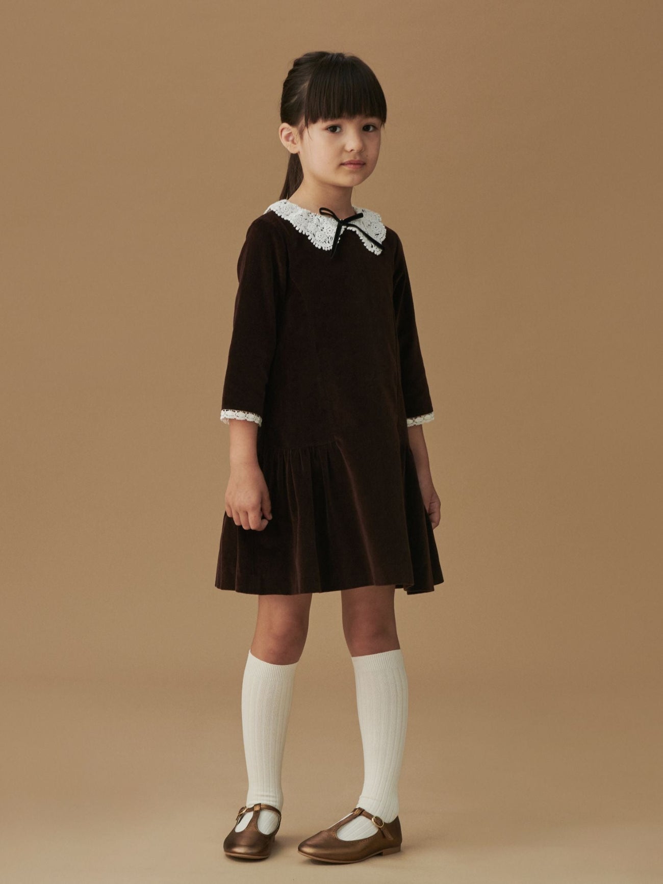 Chocolate Josefana Velvet Girl Drop Waist Dress