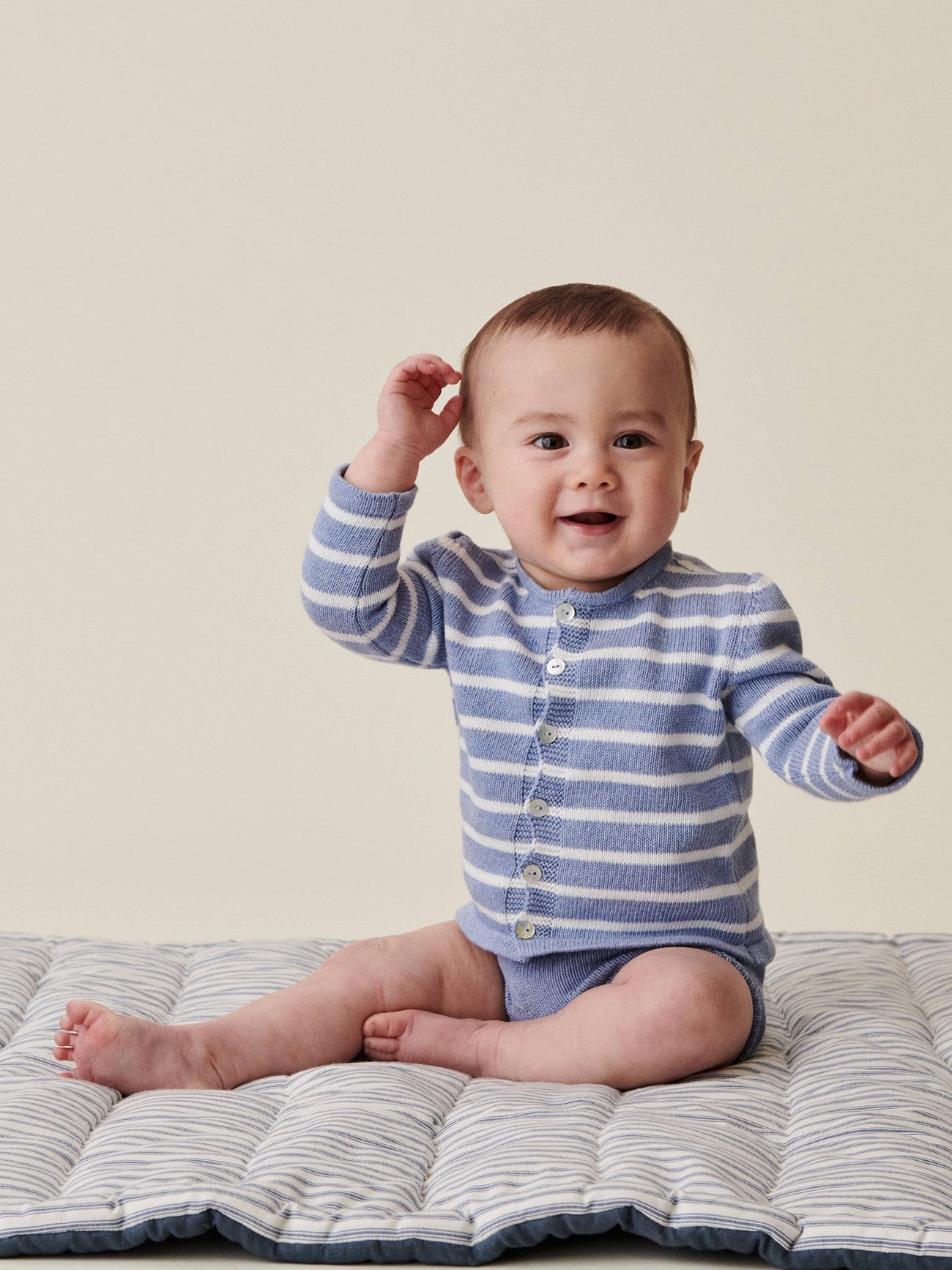 Blue Stripe Laica Cotton Knitted Baby Set