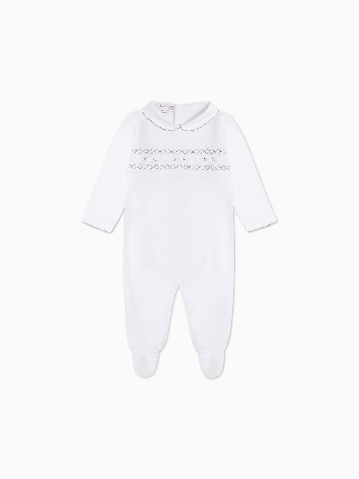 White Lamb Baby Girl Hand-Smocked Sleepsuit