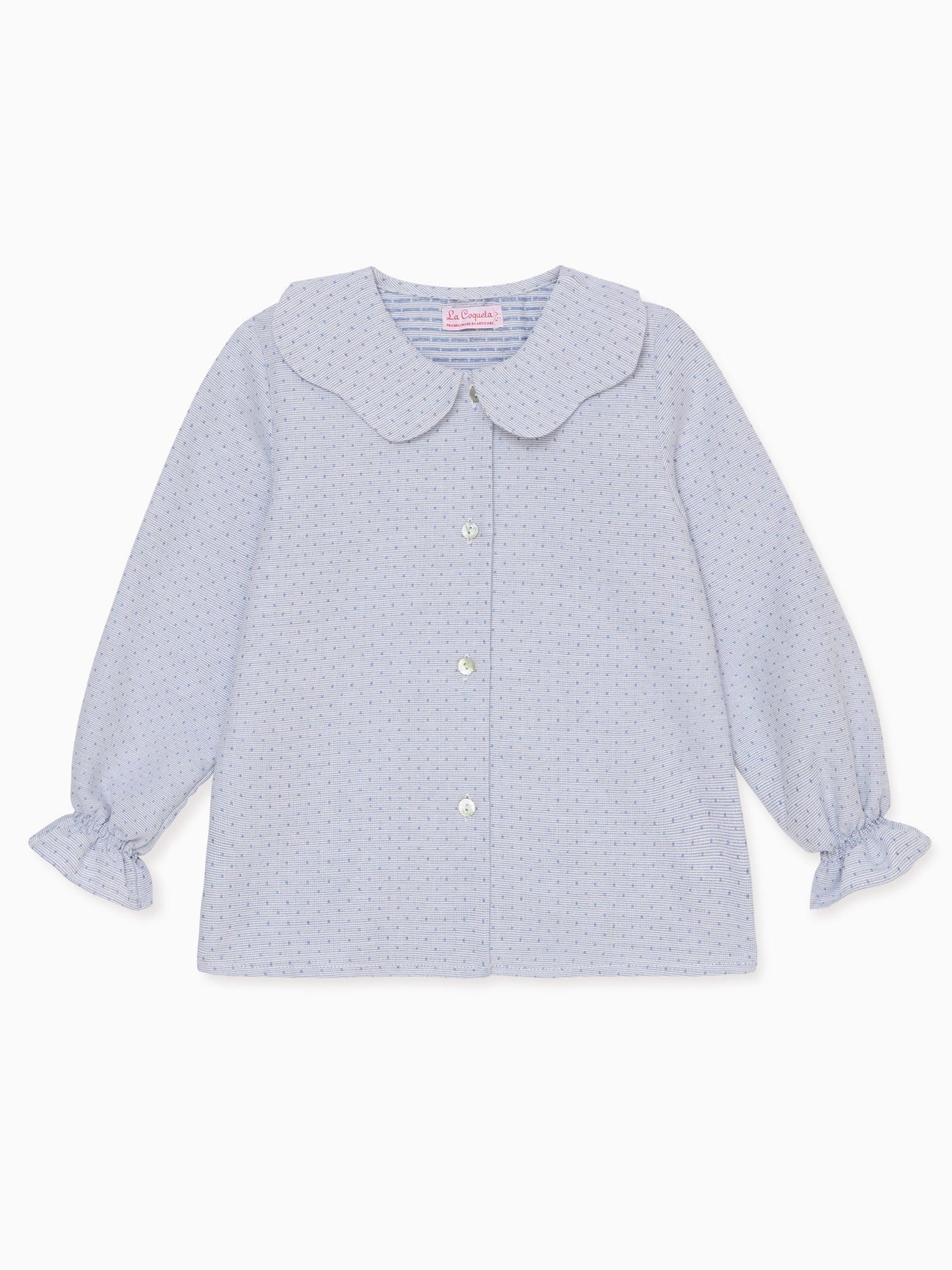 Light Blue Polka Dot Lara Long Sleeve Girl Shirt