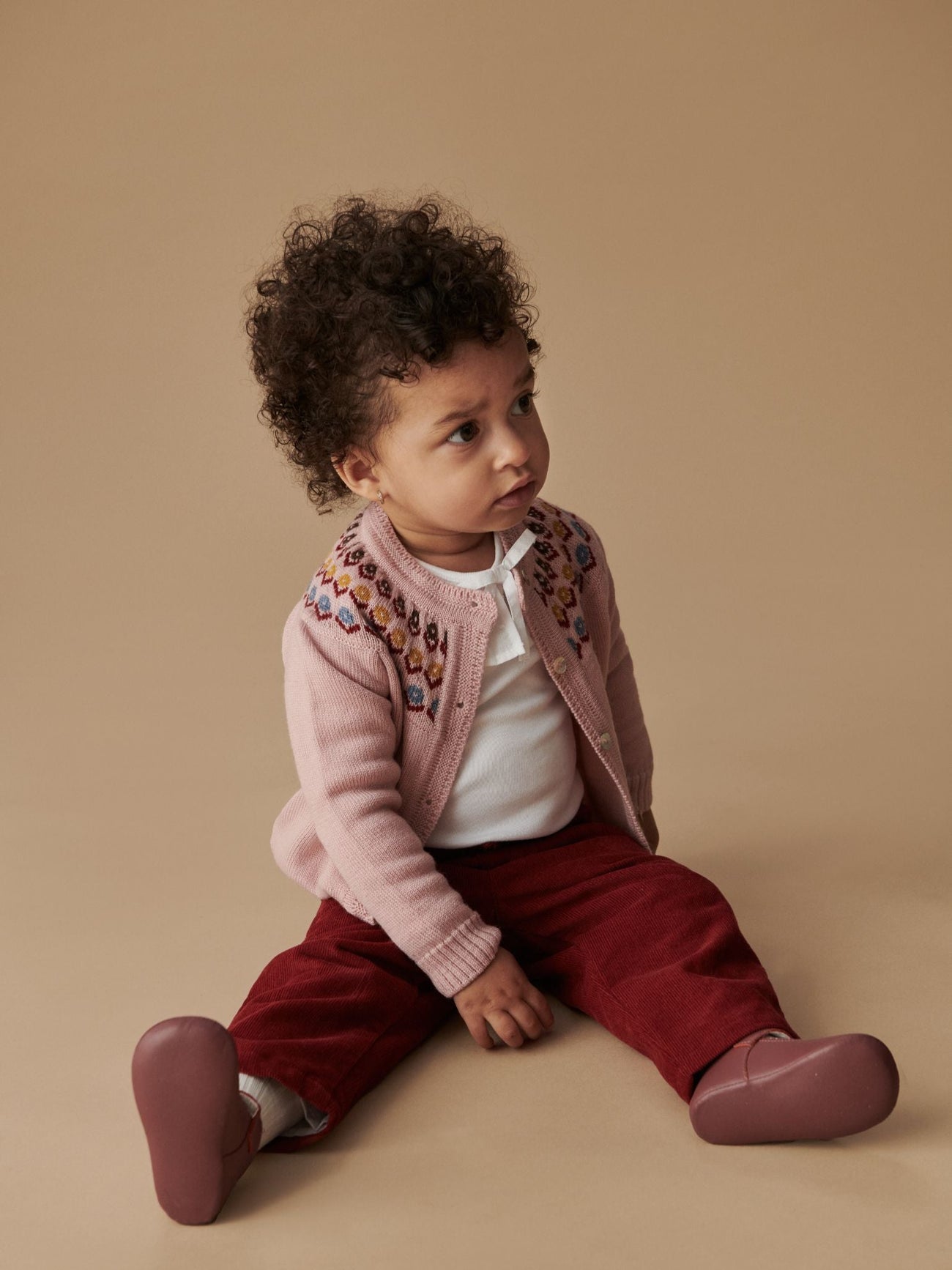 Dusty Pink Nelia Merino Fair Isle Baby Girl Cardigan