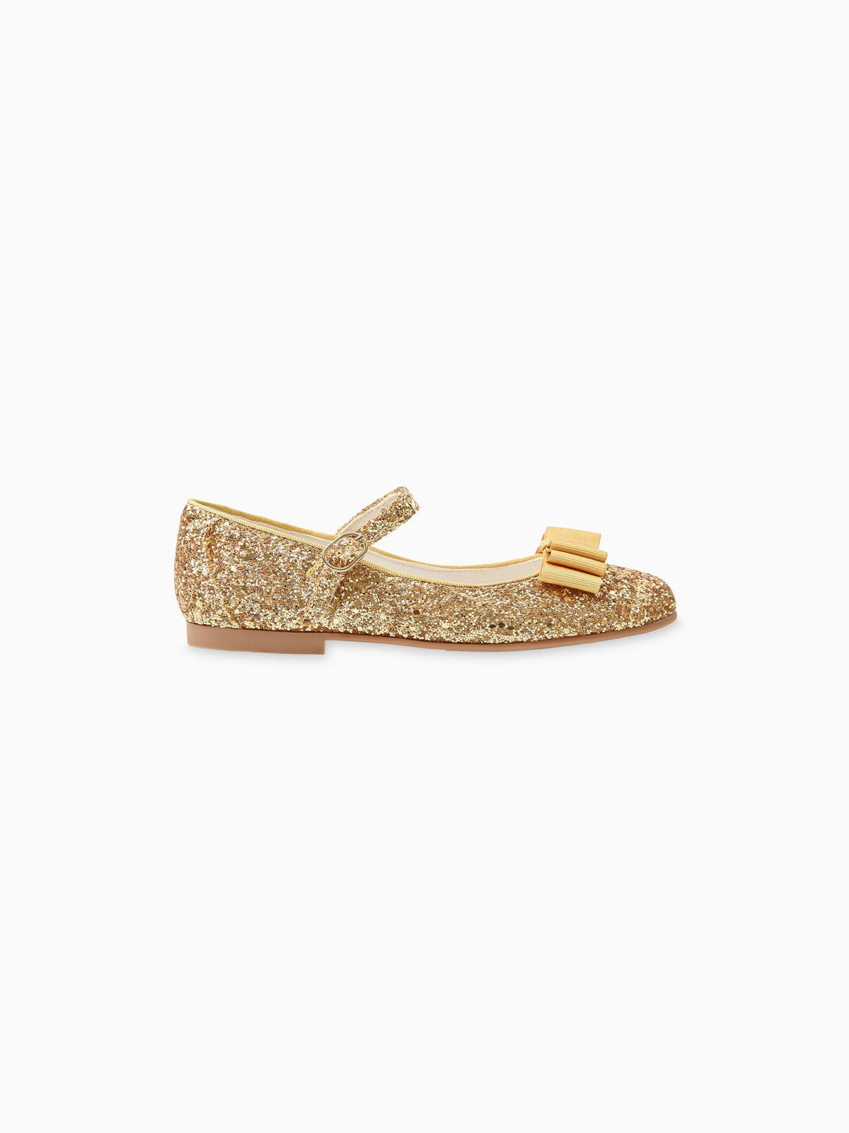 Glitter Gold Leather Girl Bow Mary Jane Shoes