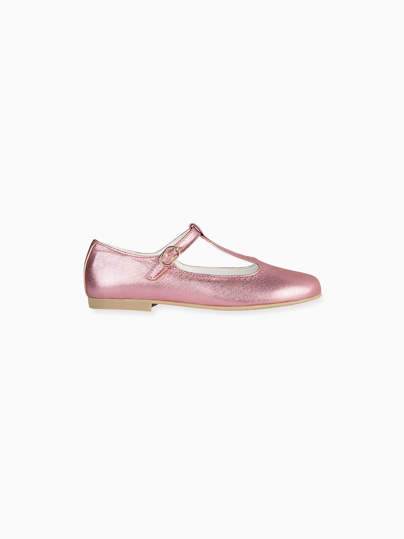 Metallic Pink Leather Girl T-Bar Shoes