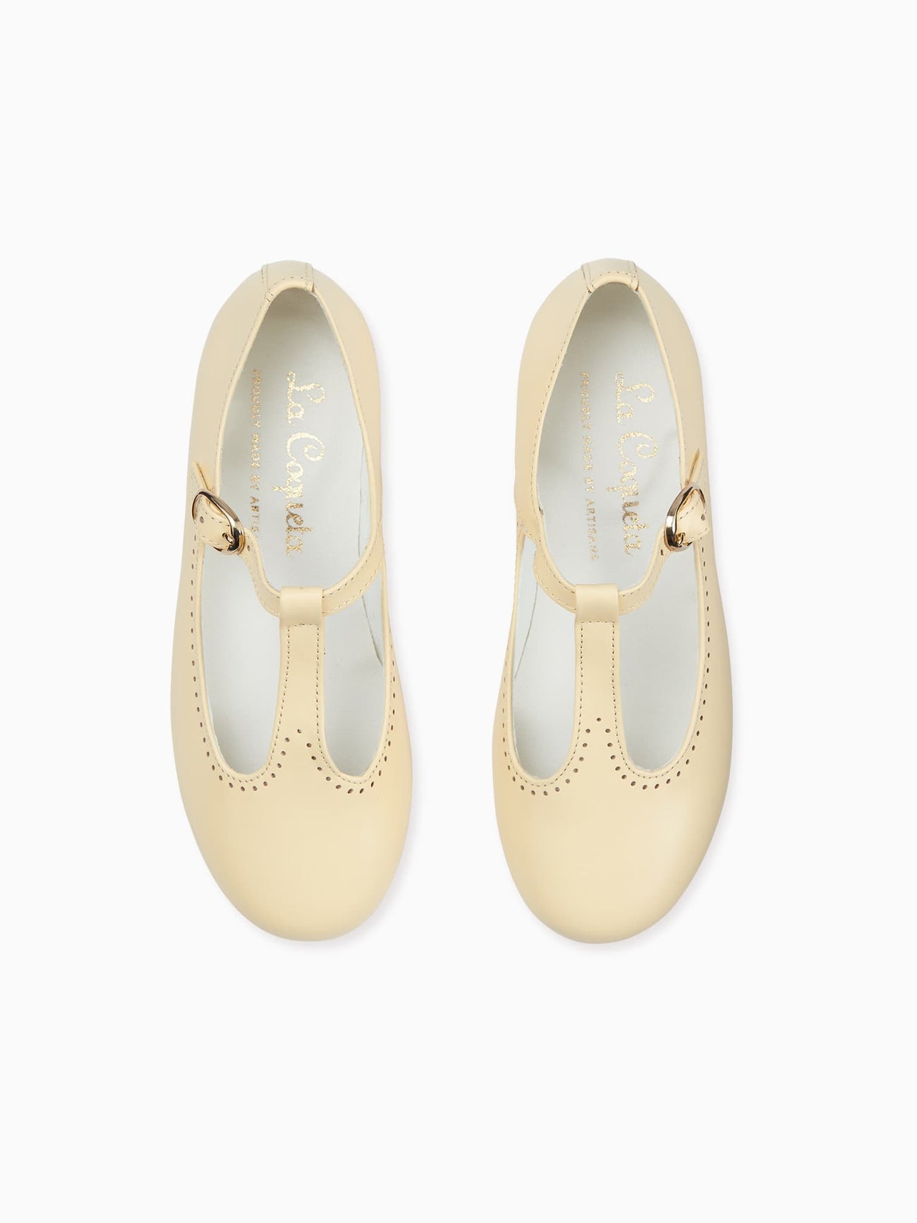 Pale Yellow Leather Girl T-Bar Shoes