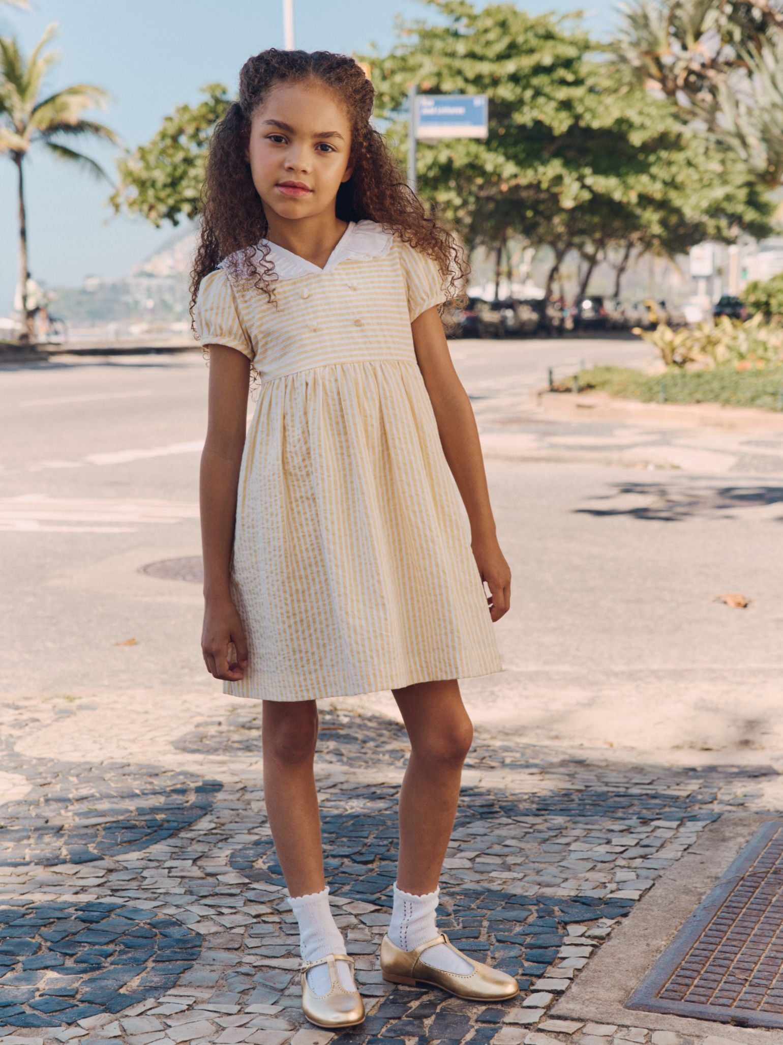 Lemon Stripe Liliana Girl Dress | La Coqueta UK – La Coqueta Kids