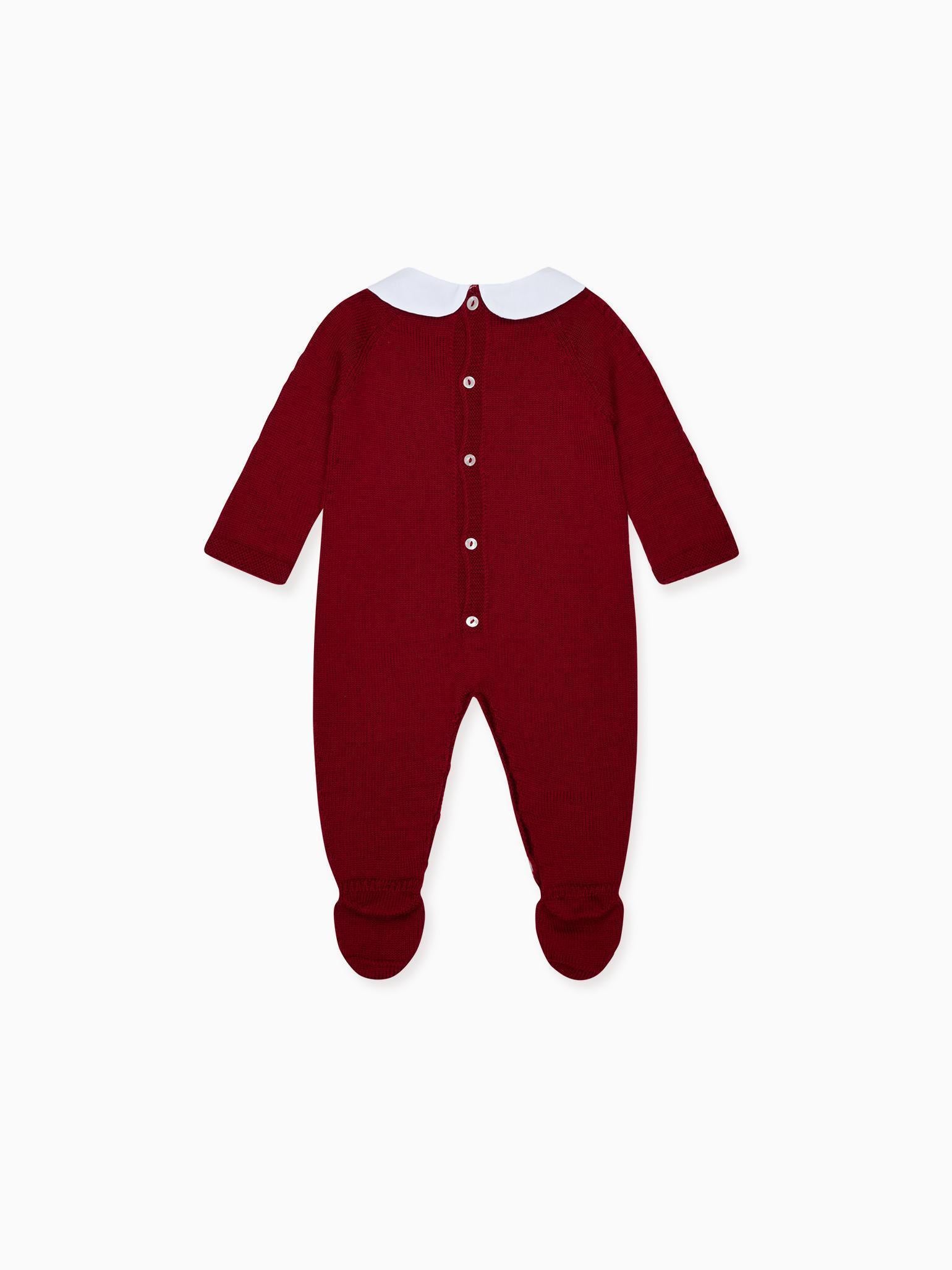 Burgundy Leon Merino Baby Knitted Playsuit