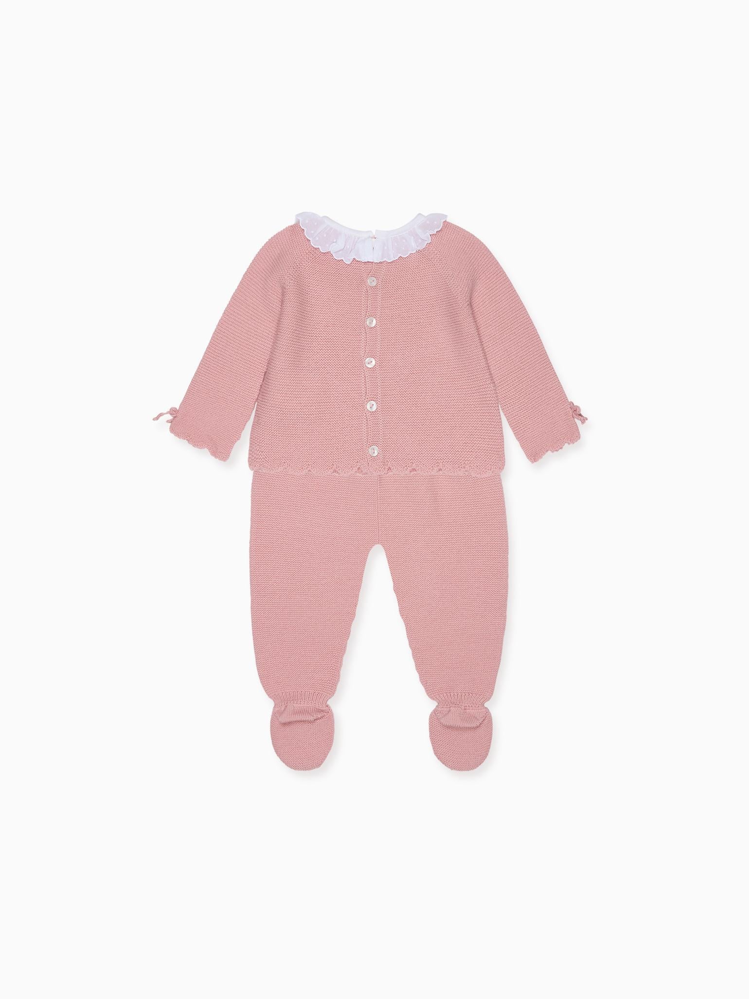 Dusty Pink Leonor Merino Baby Girl Knitted Set