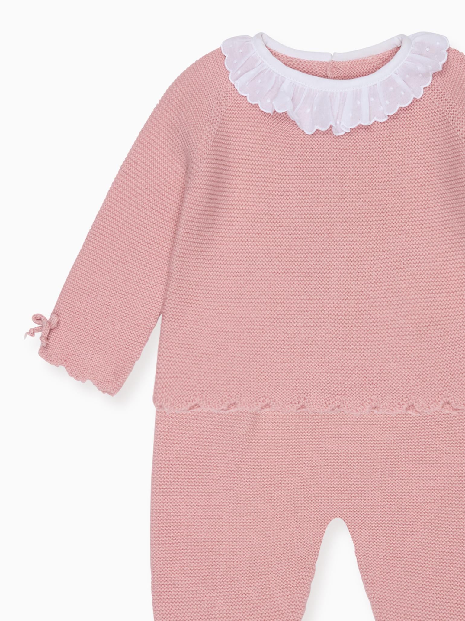 Dusty Pink Leonor Merino Baby Girl Knitted Set