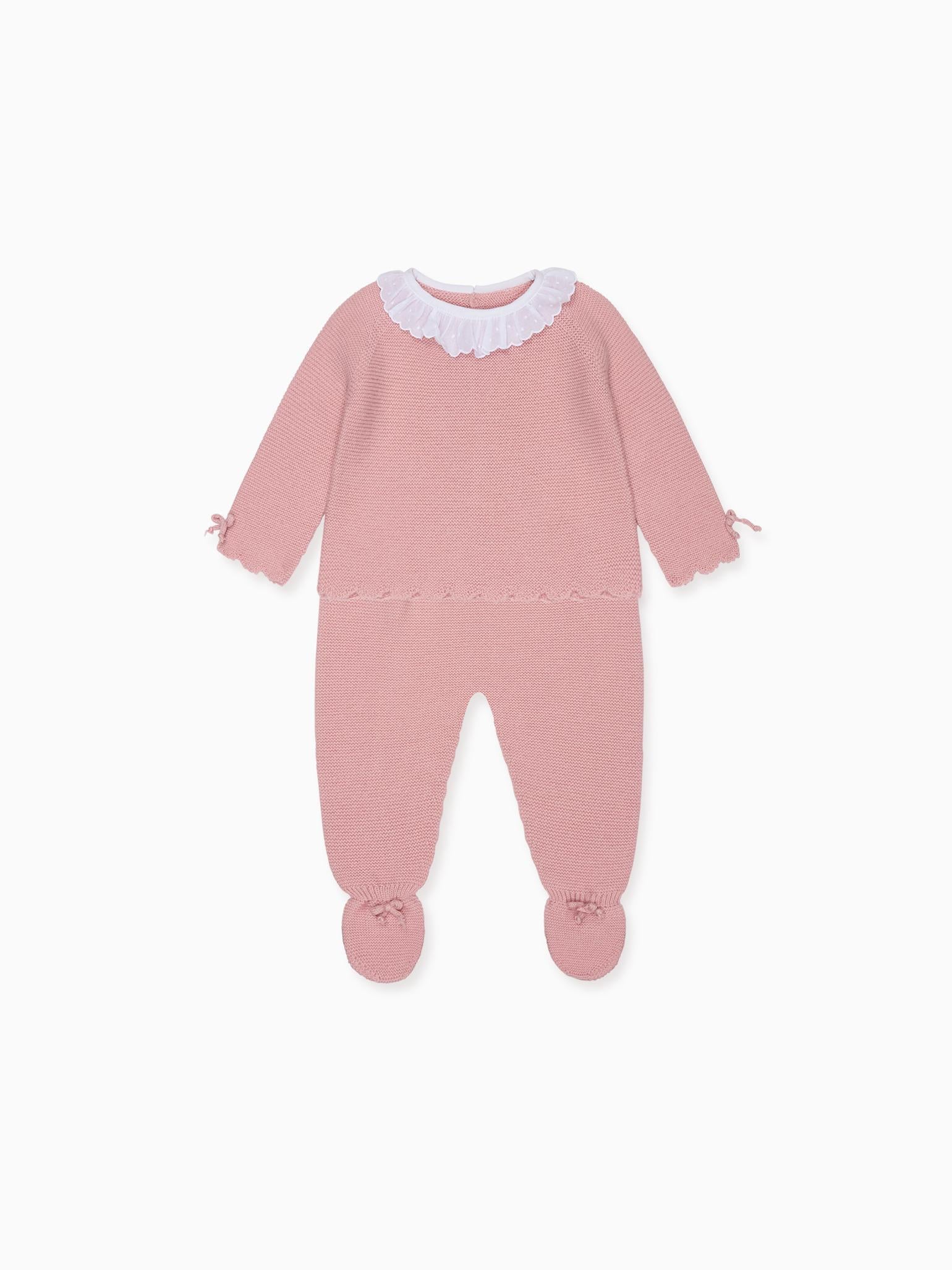 Dusty Pink Leonor Merino Baby Girl Knitted Set