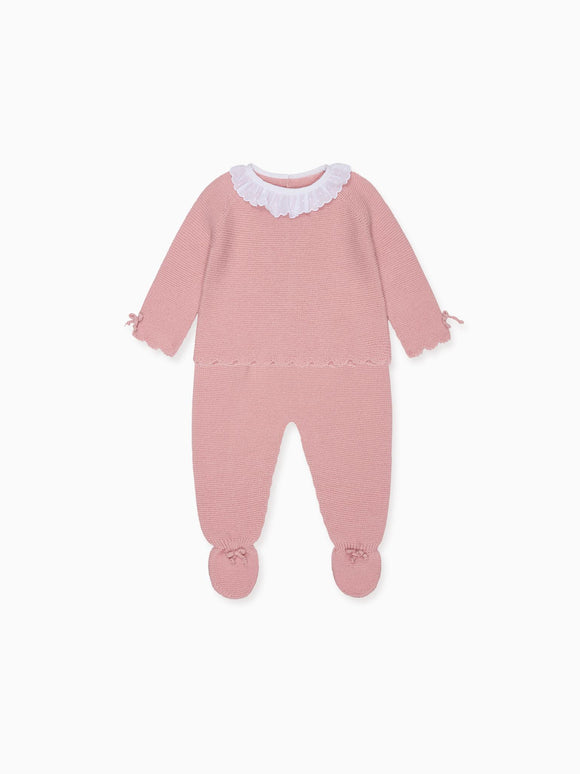 Dusty Pink Leonor Merino Baby Girl Knitted Set