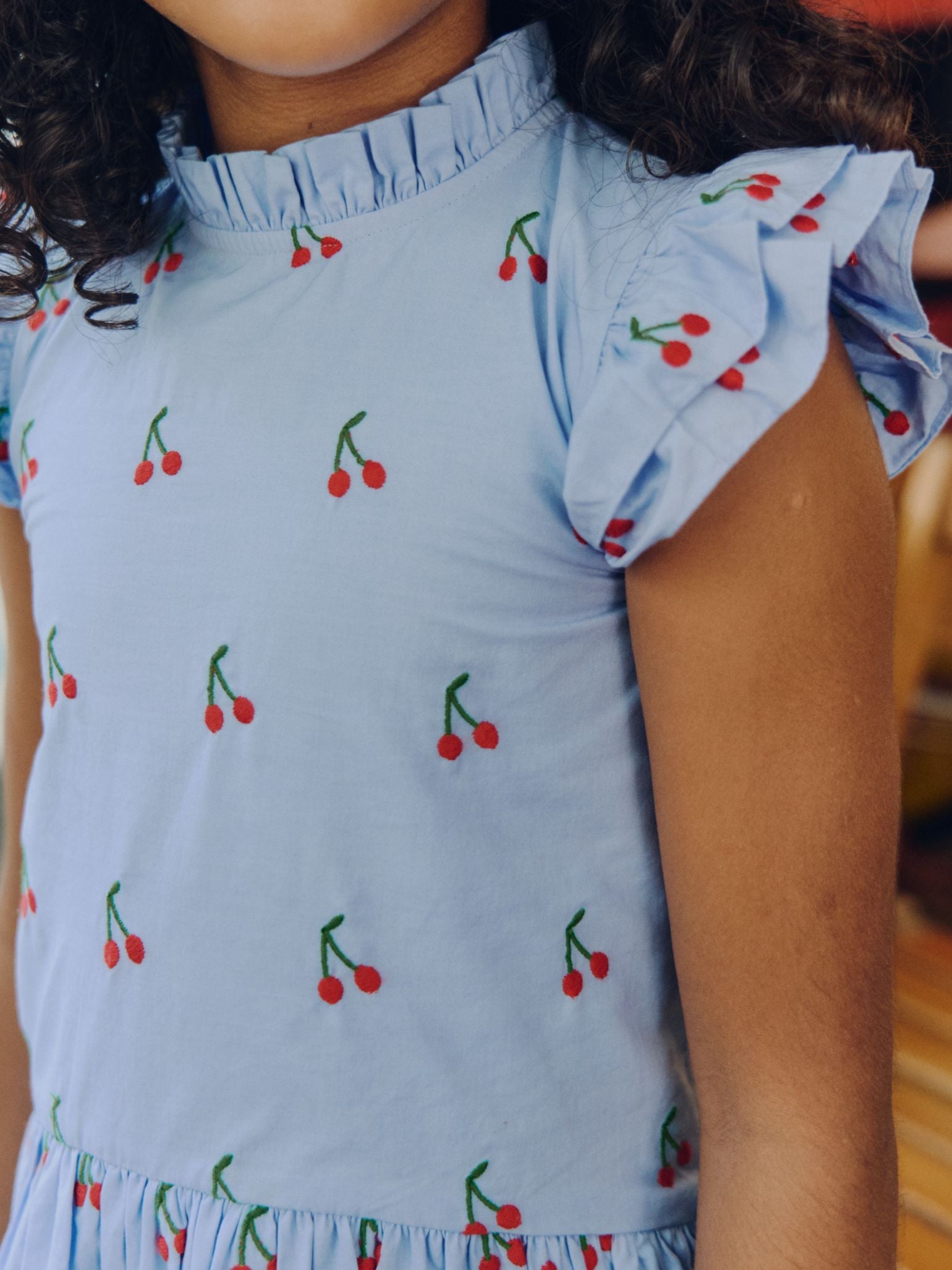 Light Blue Cherry Rita Girl Drop Waist Dress