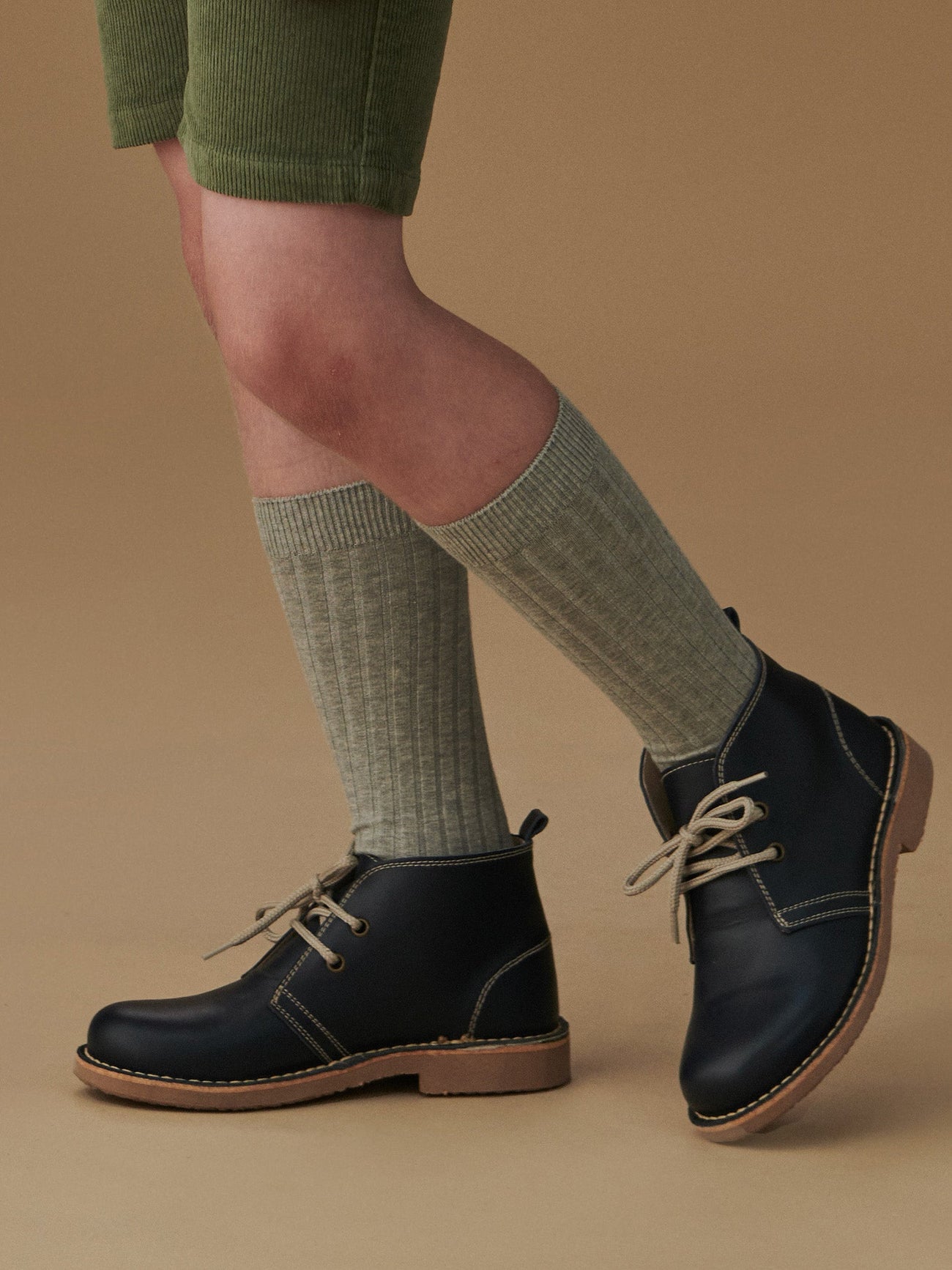 Navy Leather Kids Desert Boots