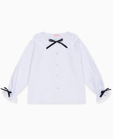 Blue Check Lila Long Sleeve Girl Shirt