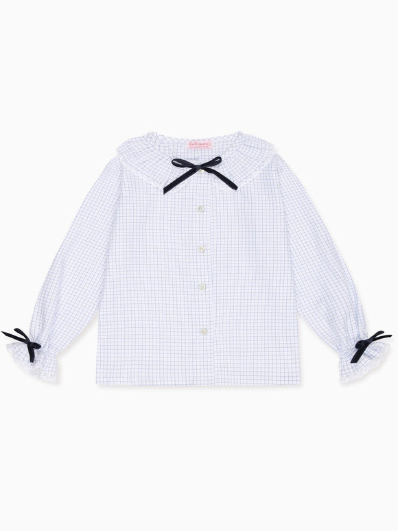 Blue Check Lila Long Sleeve Girl Shirt