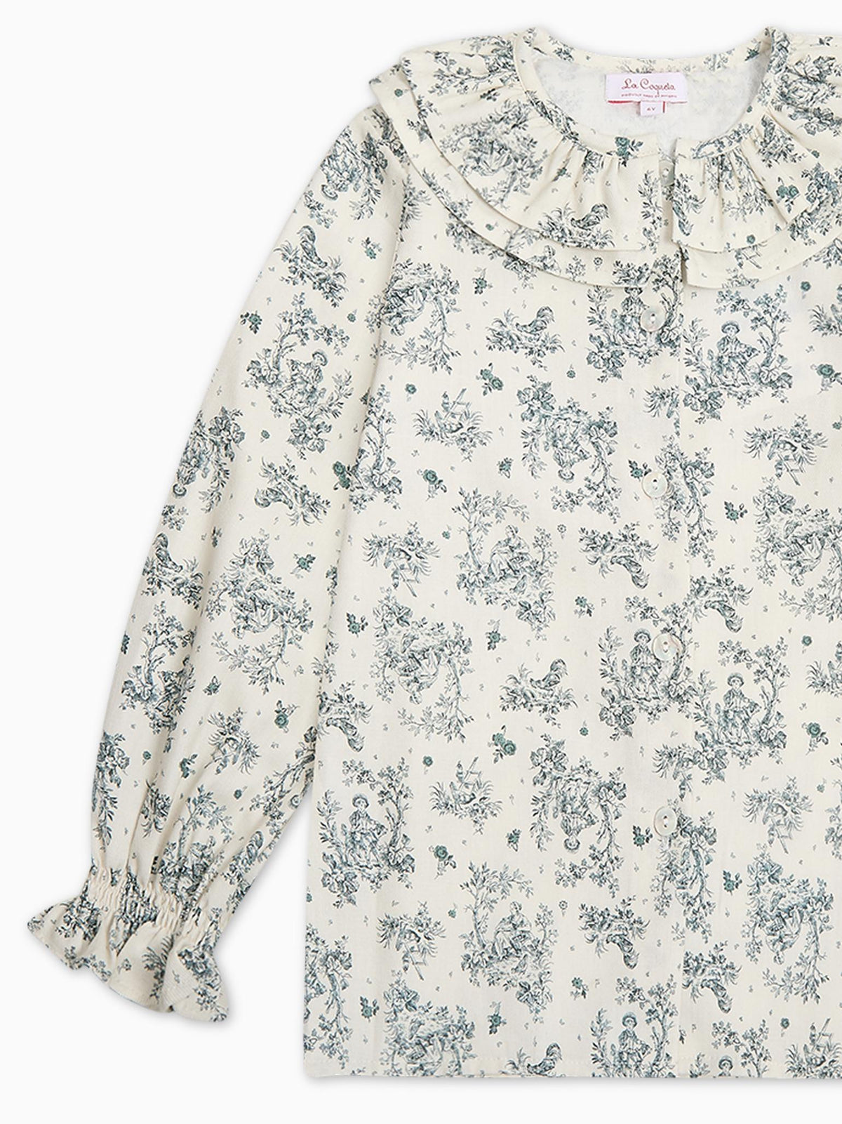 Green Toile Du Jouy Lila Long Sleeve Girl Shirt