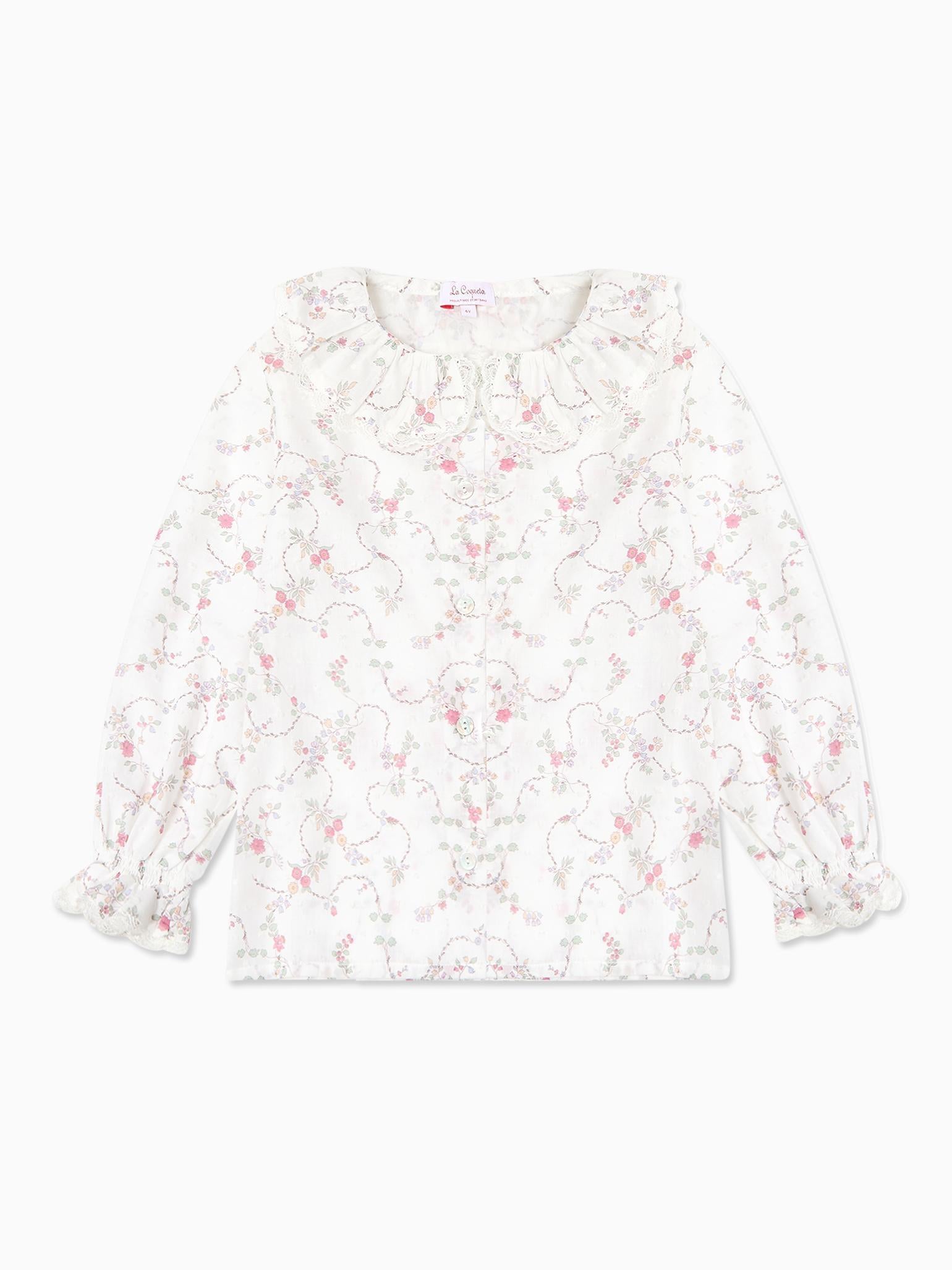 Ivory Floral Lila Long Sleeve Girl Shirt