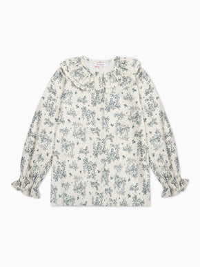 Green Toile Du Jouy Lila Long Sleeve Girl Shirt