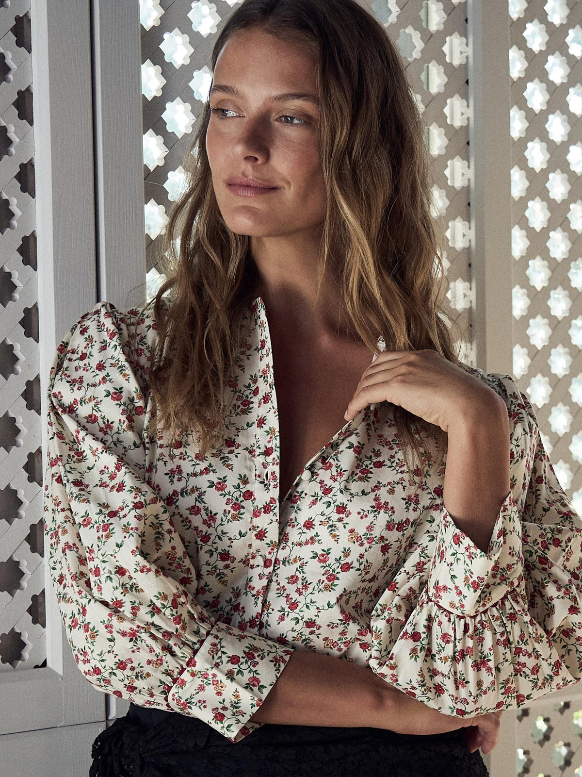 Ivory Floral Livia Women Long Sleeve Shirt