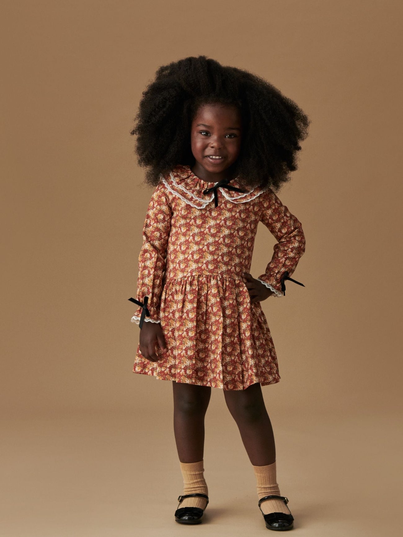 Terracotta Floral Lorena Girl Drop Waist Dress