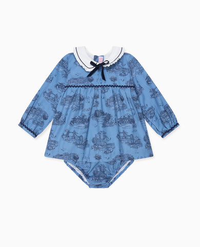 Blue Toile De Jouy Luisetta Baby Girl Set