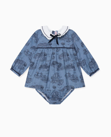Blue Toile De Jouy Luisetta Baby Girl Set