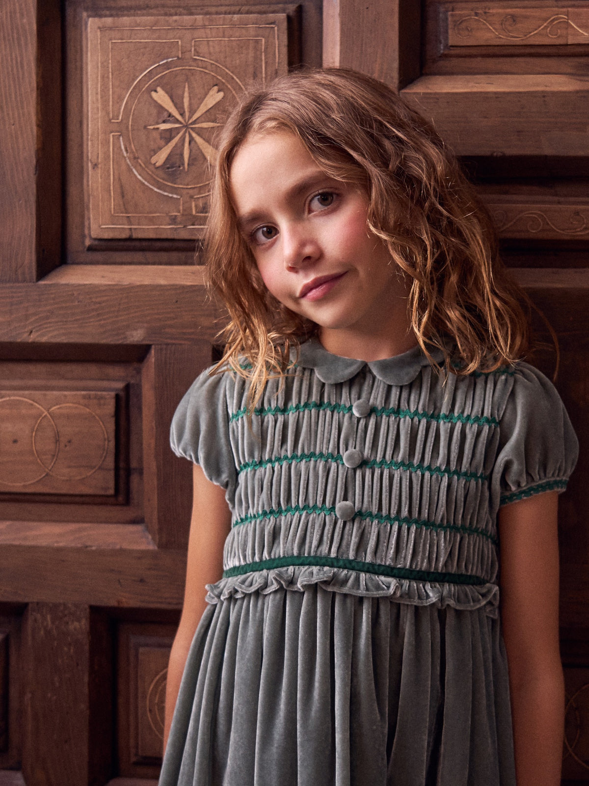 Sage Green Lurdes Velvet Girl Dress