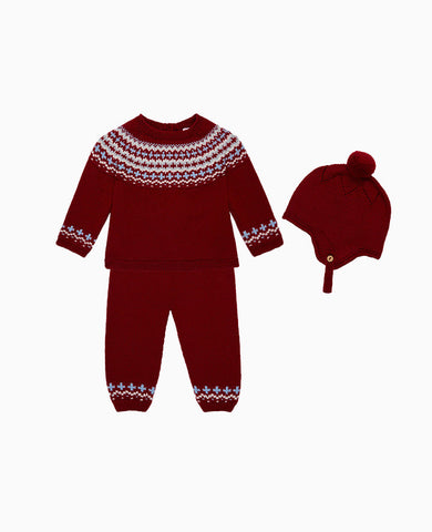 Burgundy Lyle Merino Fair Isle Baby Knitted Gift Box Set