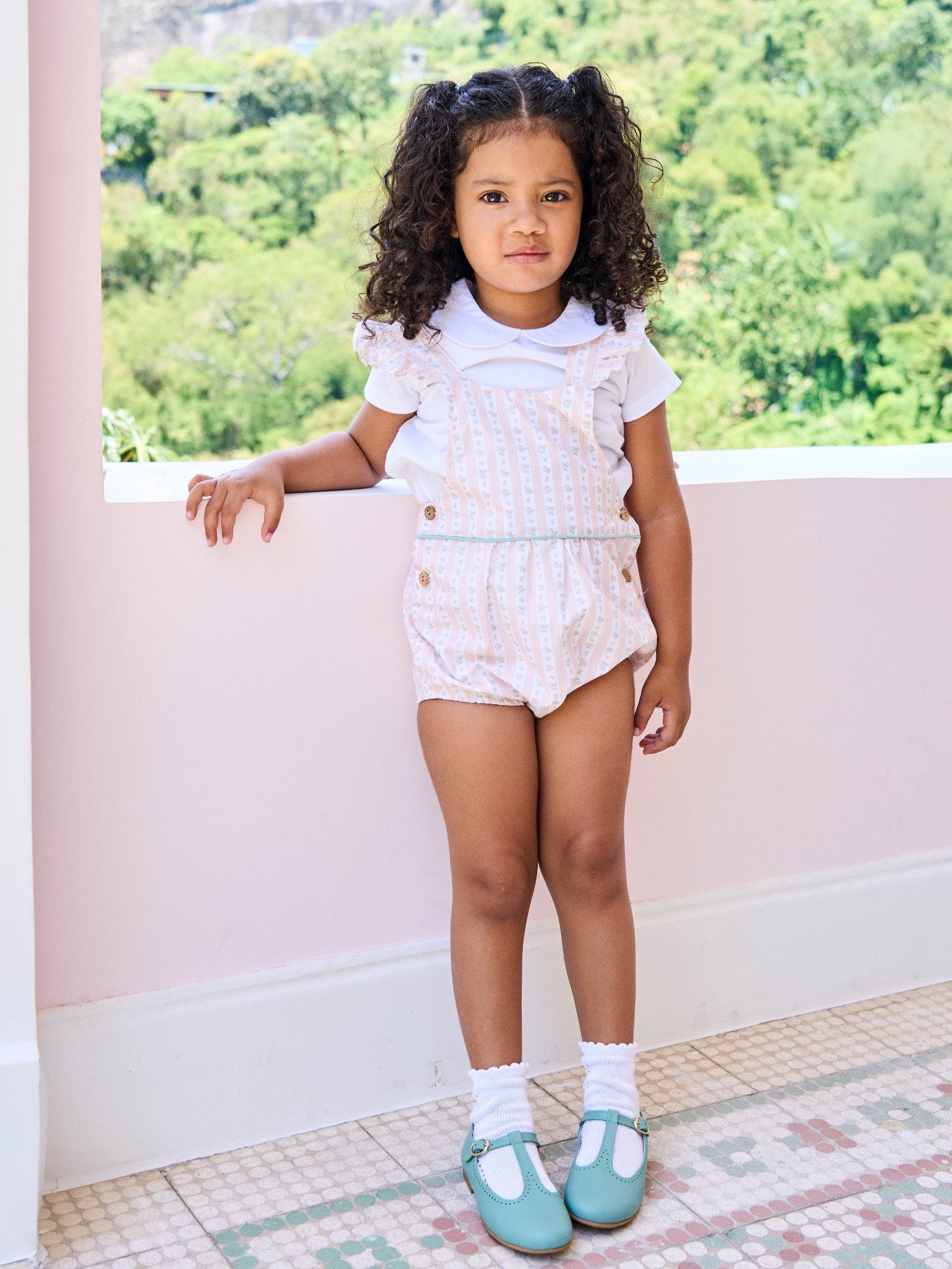 Pink Floral Stripe Ronita Baby Girl Romper Dungarees