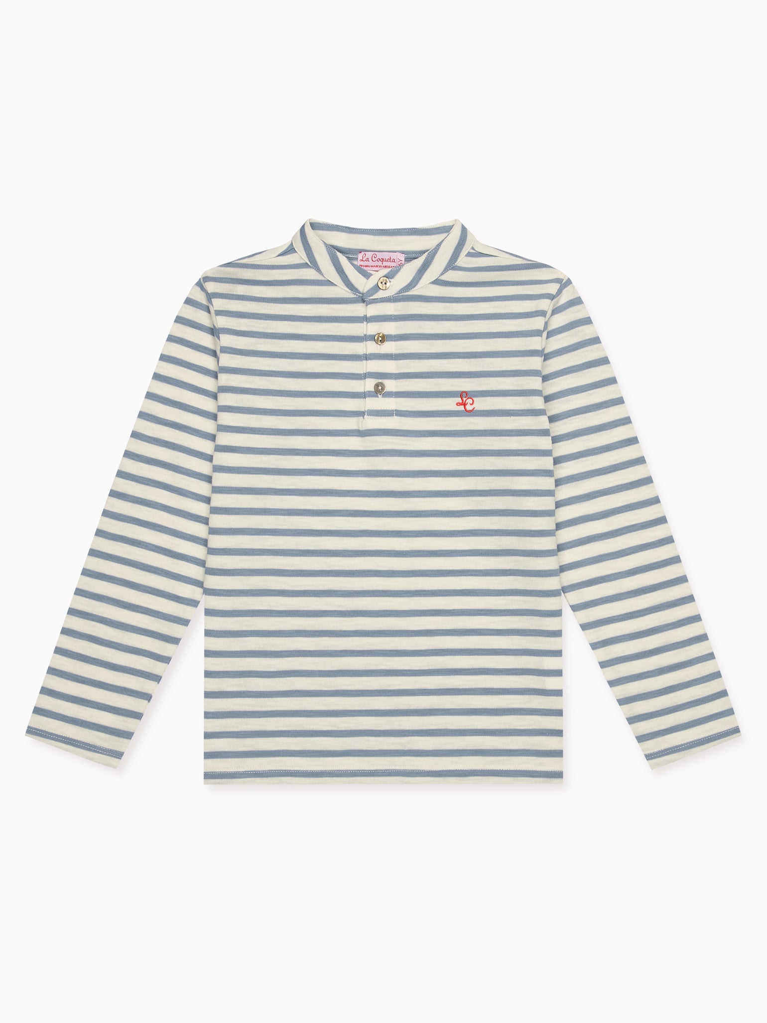 Dusty Blue Stripe Marco Long Sleeve Boy Polo Shirt