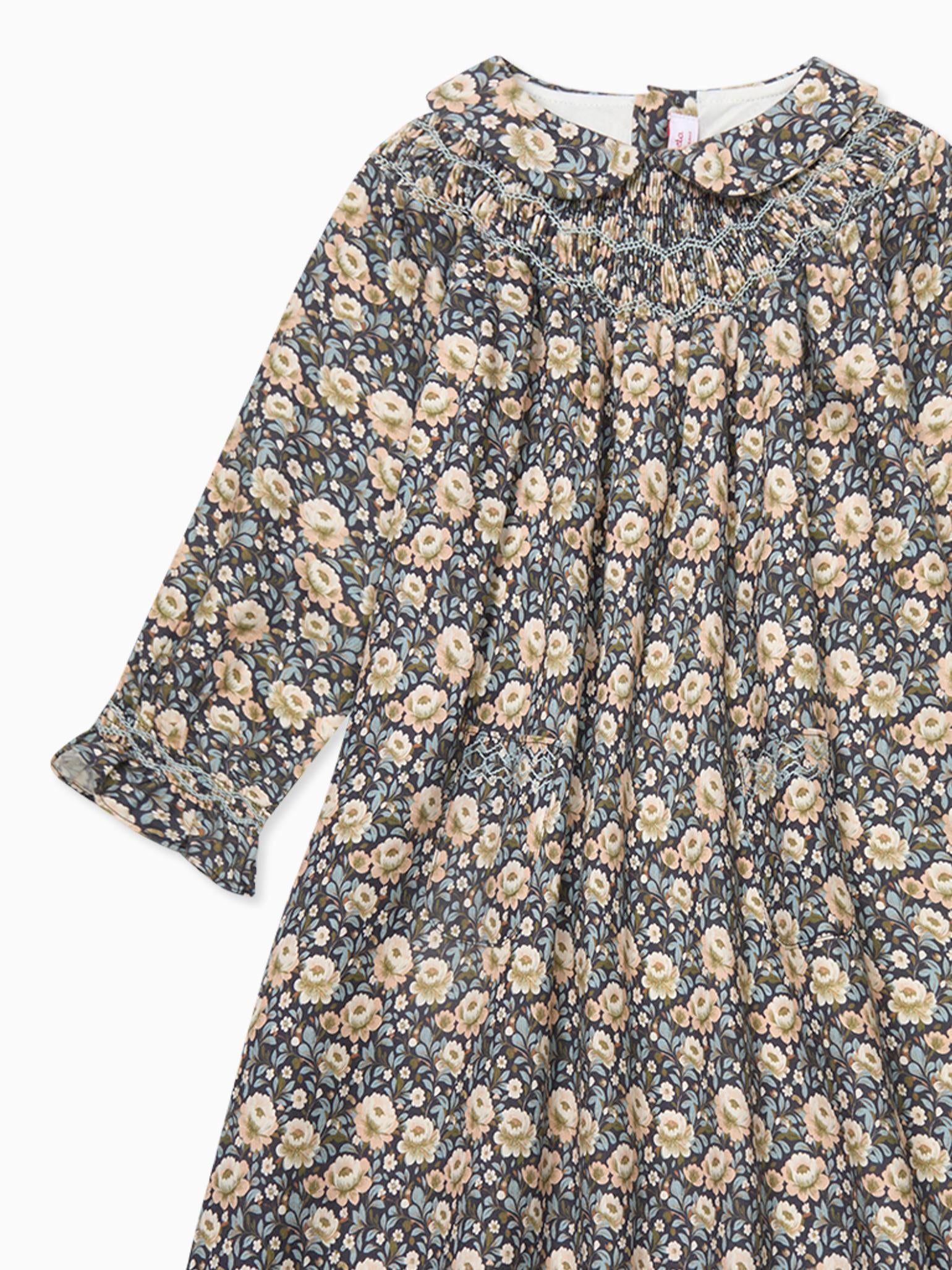 Navy Floral Margot Girl Hand-Smocked Dress