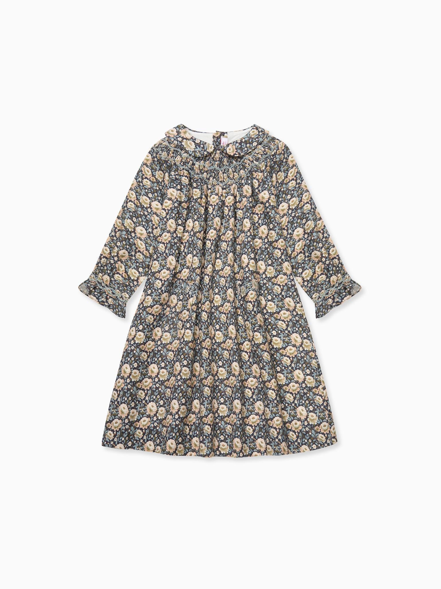 Navy Floral Margot Girl Hand-Smocked Dress