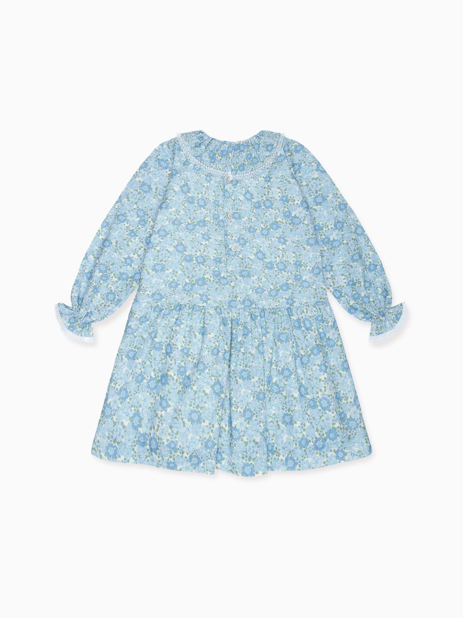Blue Floral Maribela Girl Drop Waist Dress