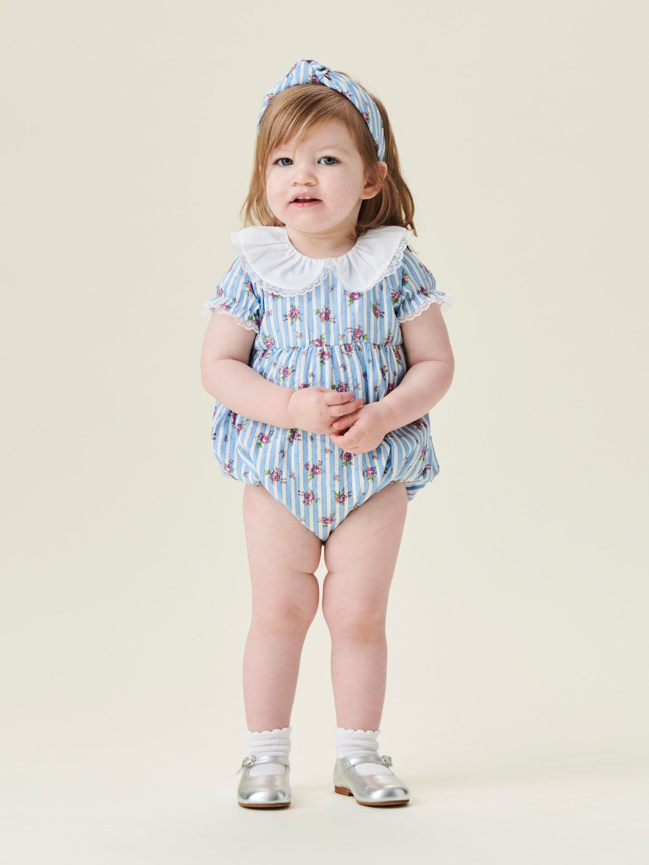 Blue Stripe Marina Baby Girl Romper