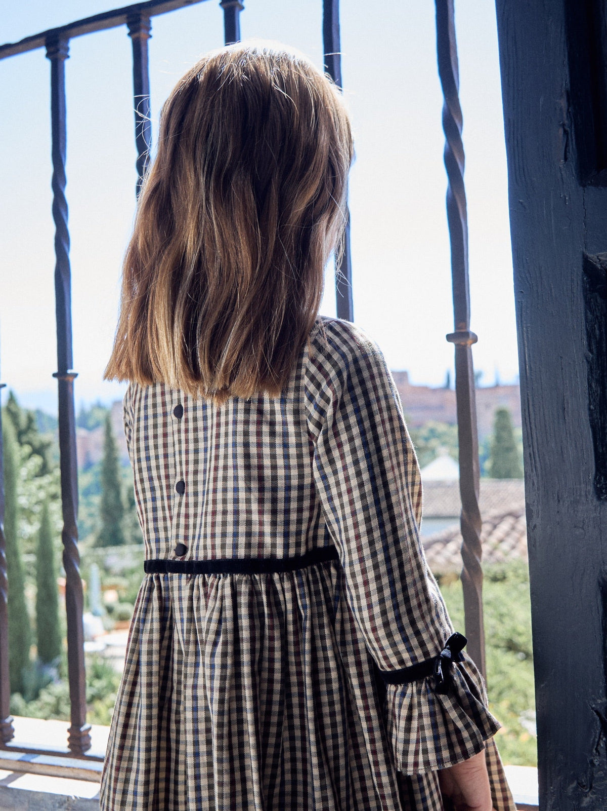 Burgundy Check Marta Girl Dress