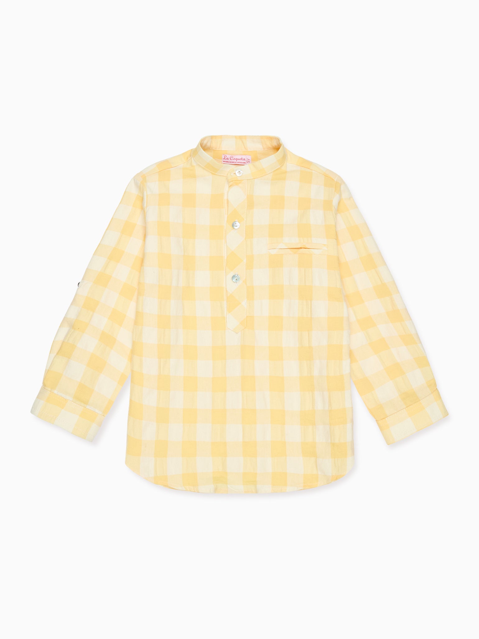 Yellow Gingham Mateo Linen Mix Long Sleeve Boy Shirt