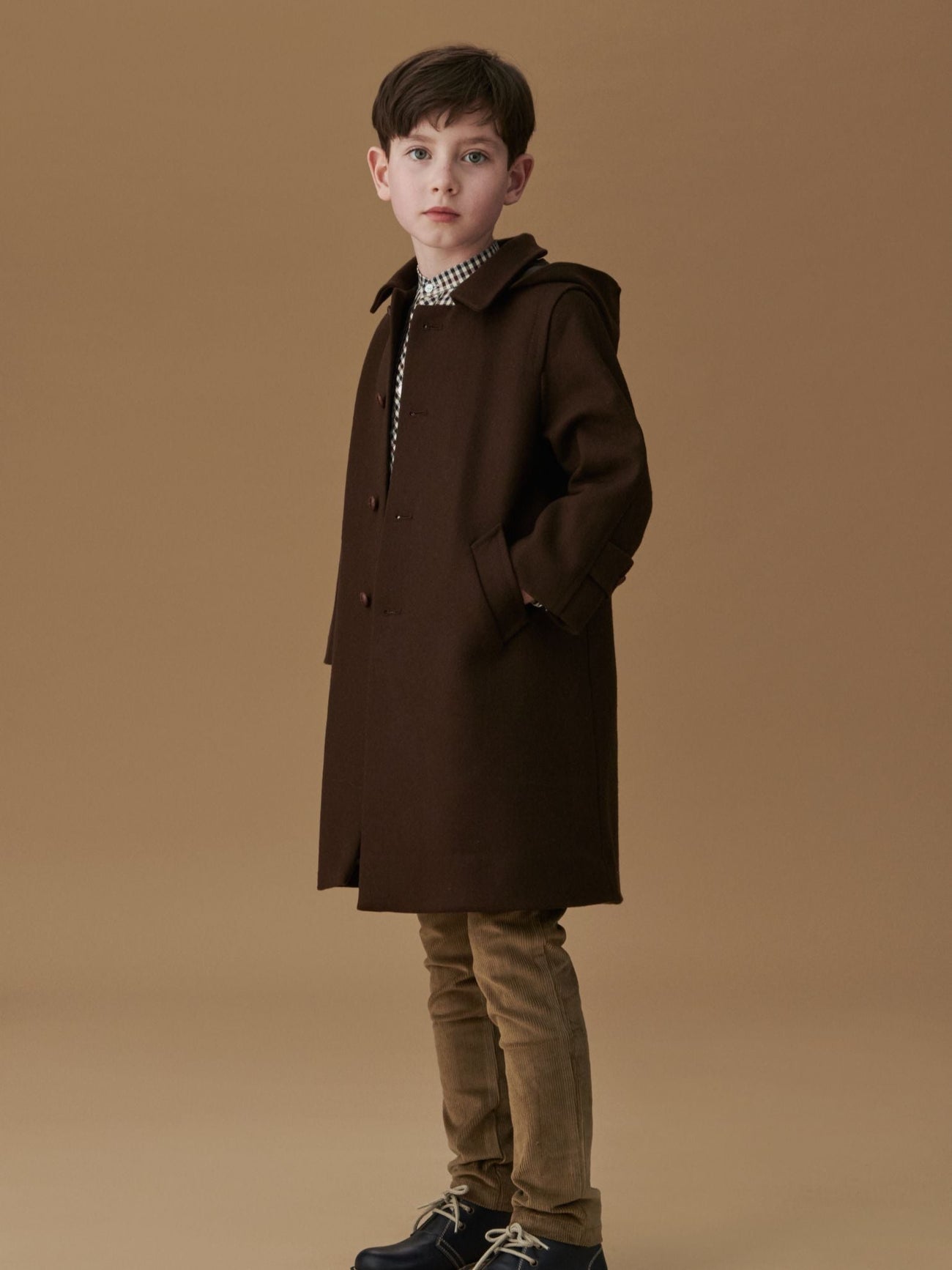 Chocolate Brown Loden Wool Kids Coat