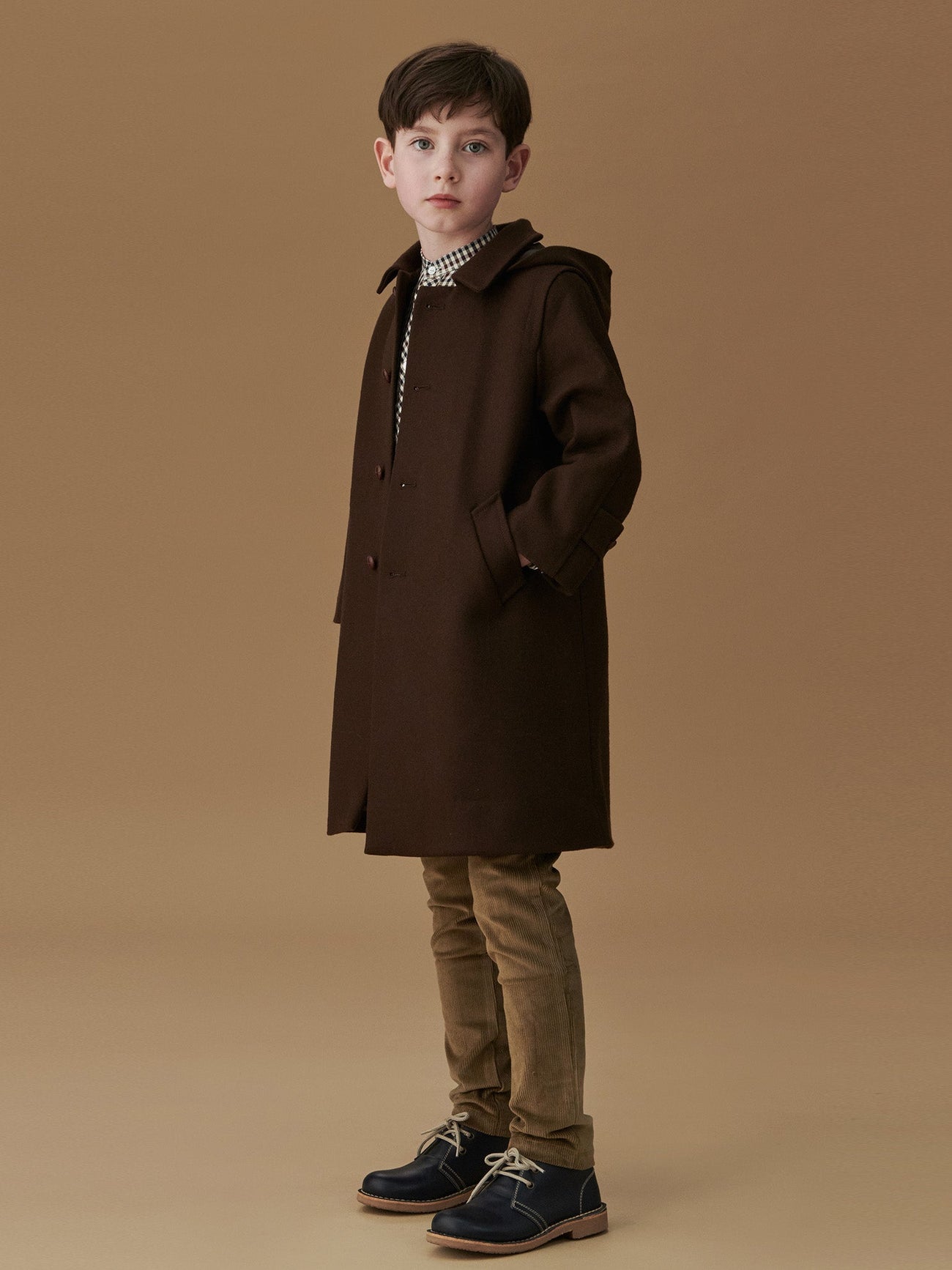 Chocolate Brown Loden Wool Kids Coat