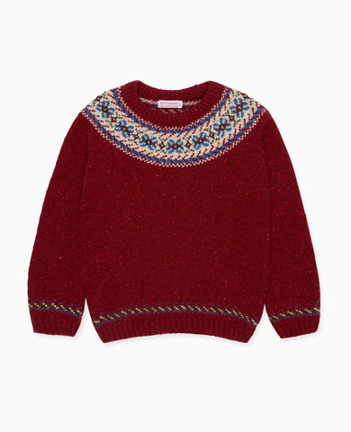Dark Red Merino Fair Isle Kids Jumper