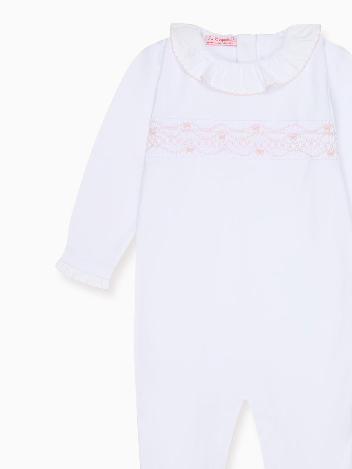 Pink Floral Bow Baby Girl Hand-Smocked Sleepsuit