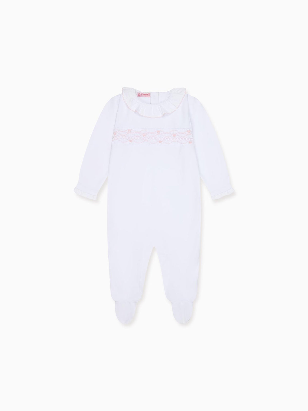 Pink Floral Bow Baby Girl Hand-Smocked Sleepsuit