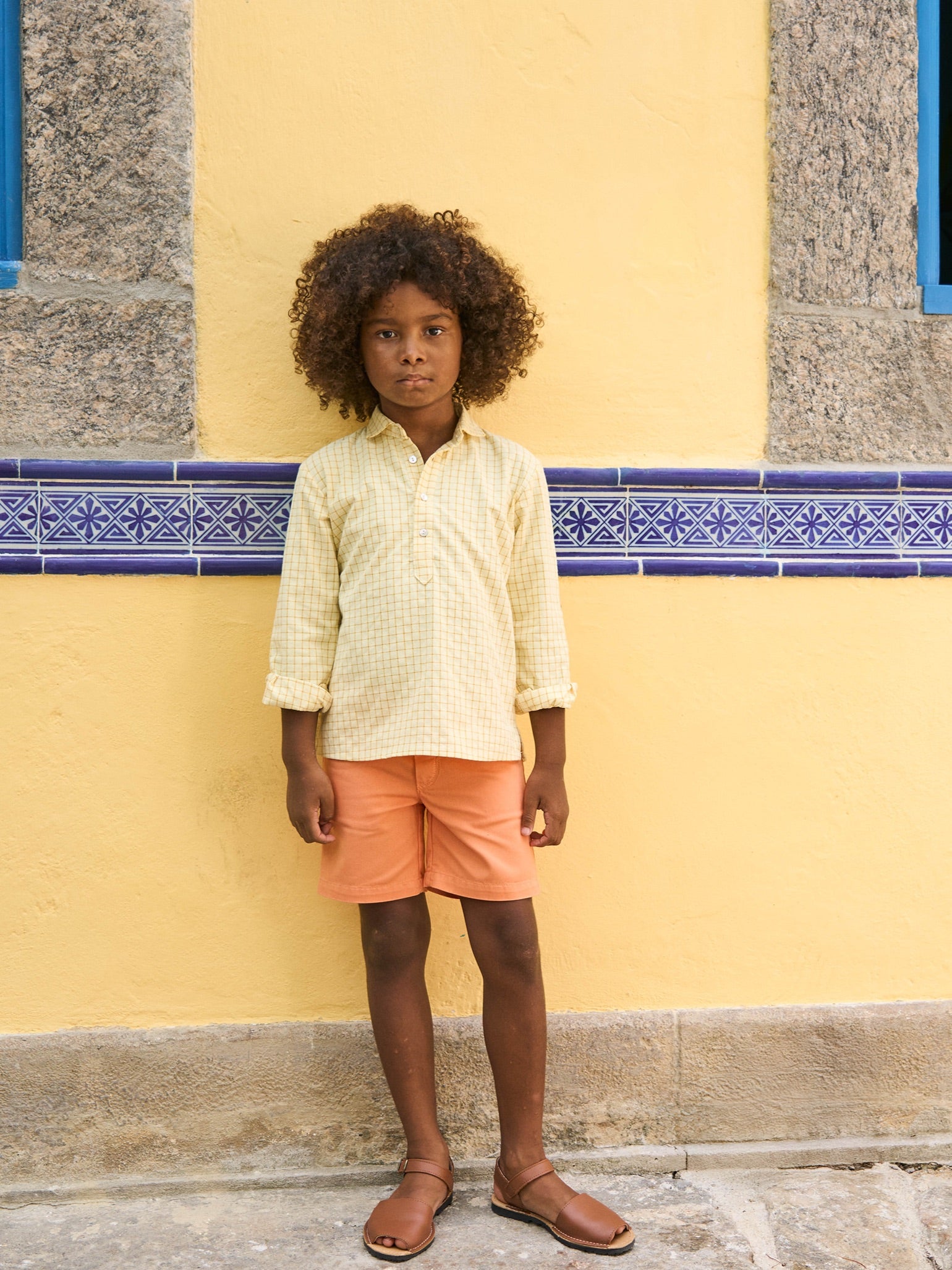 Yellow Check Miguel Long Sleeve Boy Shirt