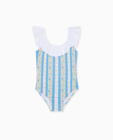 Blue Floral Stripe Mila Girl Swimsuit
