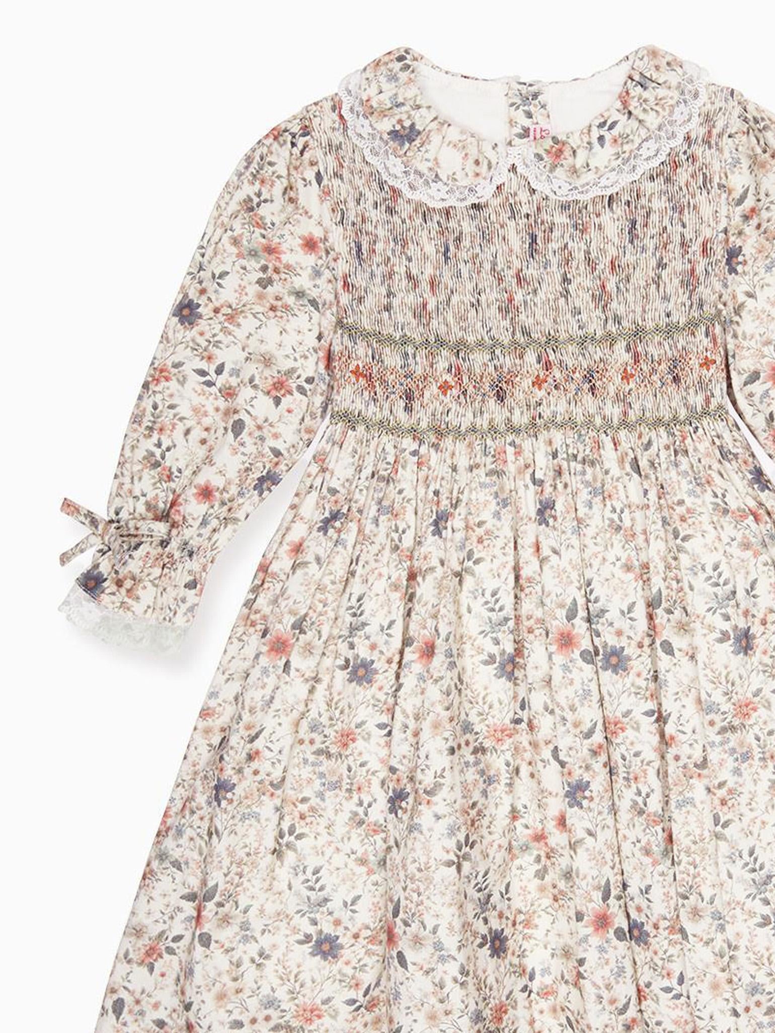 Ivory Floral Milla Girl Hand-Smocked Dress
