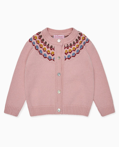 Dusty Pink Nelia Merino Fair Isle Baby Girl Cardigan