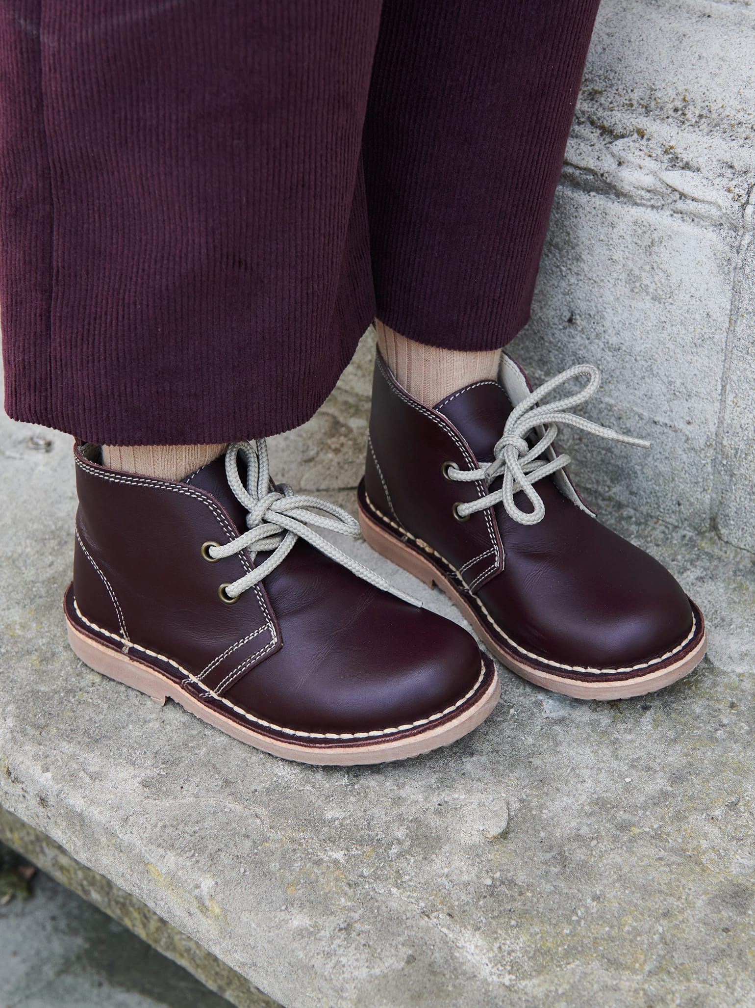 Burgundy Leather Kids Desert Boots