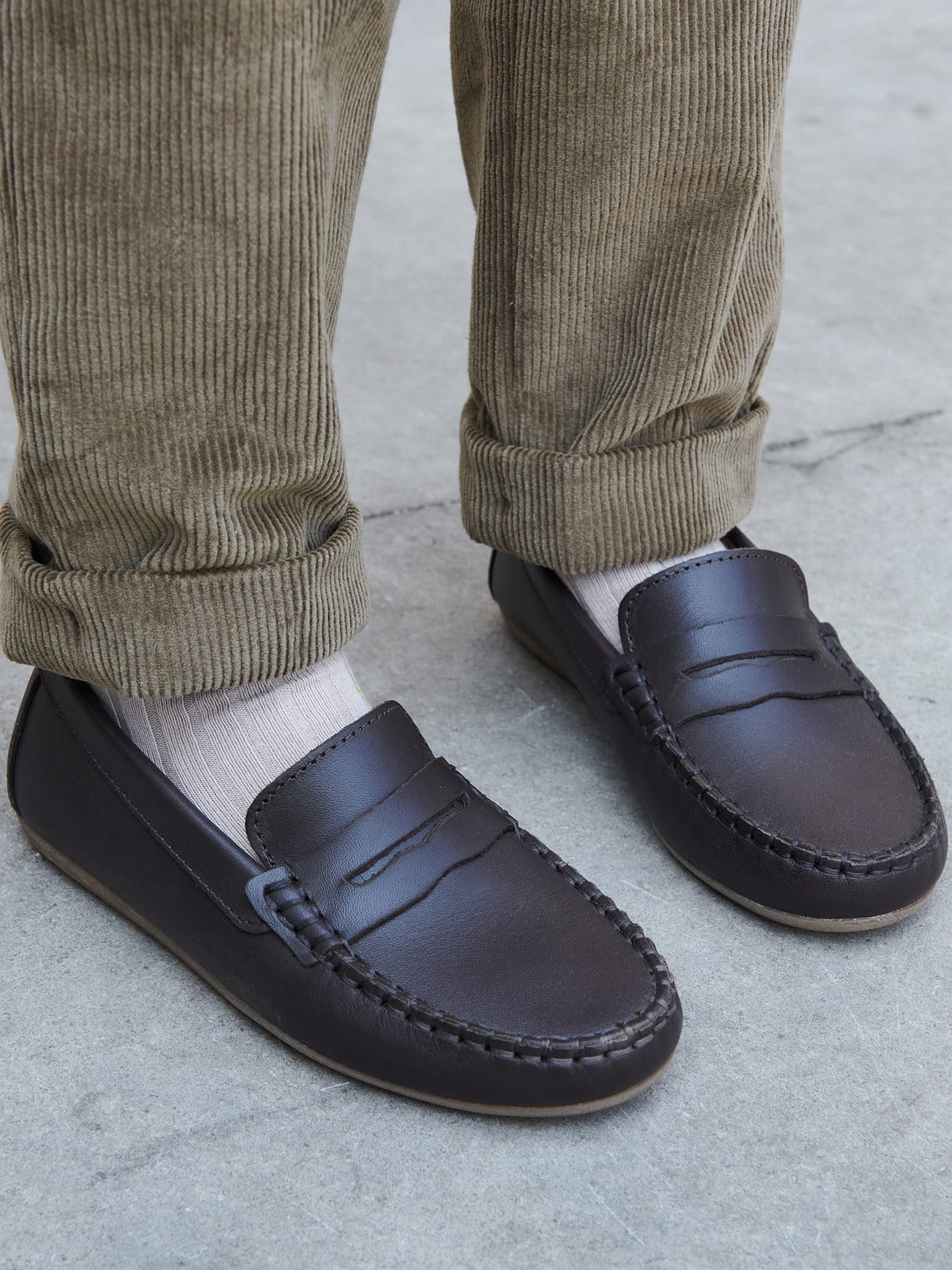 Chocolate Brown Leather Boy Loafer Shoes